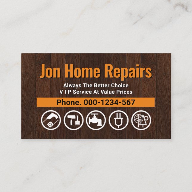 Cartão De Visita Paleta Amarela Madeira De Handyman (Frente)