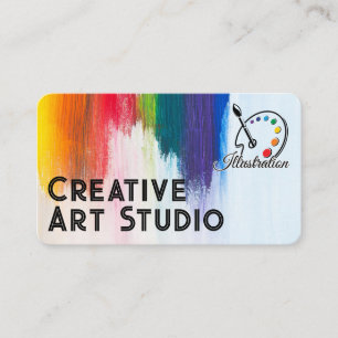 Cartão De Visita Paleta de Artista Pinceladas Coloridas Criativ