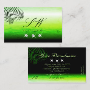 Cartão De Visita Palm de Aquarelas Verdes Deixa Diamantes Monograma