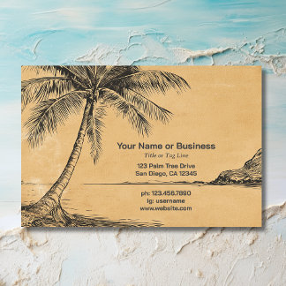 Cartão De Visita Palm Trees Tropical Beach Vintage Estilo Esboço