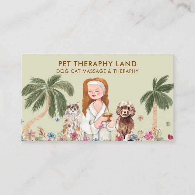 Cartão De Visita Palma Botânica, Gato de CÃO, massagem humana, TERA (Frente)