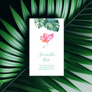 Cartão De Visita Palma de Flamingo Monstera, Cor-de-rosa, deixa ún