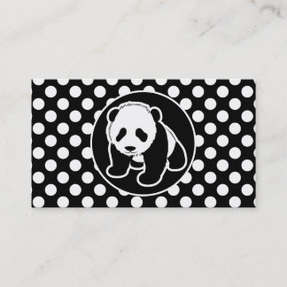 Cartão De Visita Panda sobre Bolinhas Pretas e Brancas