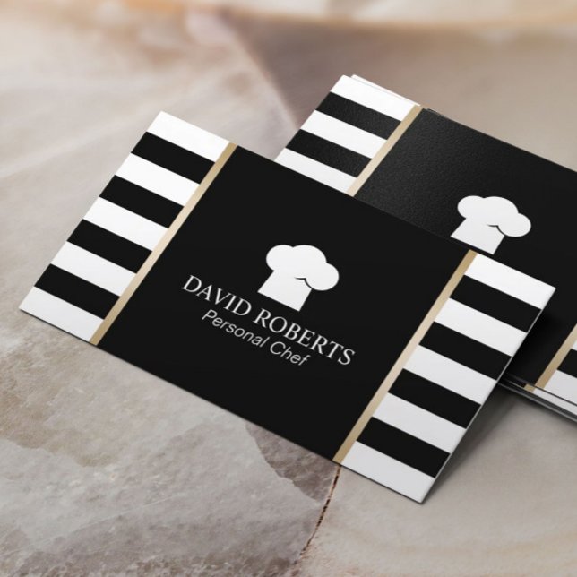 Cartão De Visita Panificação de Chef Catando Listras Negras e Branc (Criador carregado)