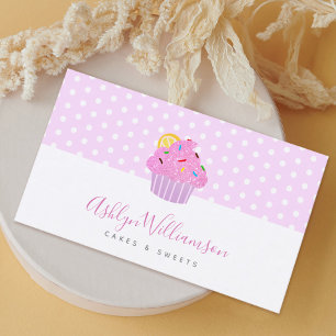 Cartão De Visita Panificação de Cupcake rosa Panorâmica Pastelaria 