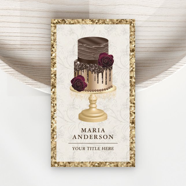 Cartão De Visita Panificação de pastelaria de chocolate Dourado (Criador carregado)