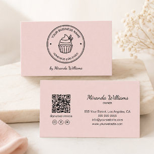 Cartão De Visita Panificação Rosa Seu Próprio Logotipo QR Mídia Soc