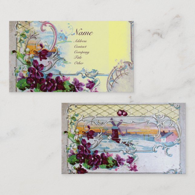 Cartão De Visita Pansias ROMANTICA,Violetas,Amarelo Floral Inverno (Frente/Verso)