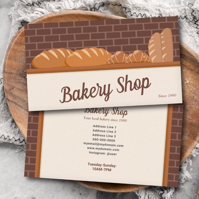 Cartão De Visita Pão e Croissant - Compro Bakery (Bread & Croissant - Bakery Shop Business Card)