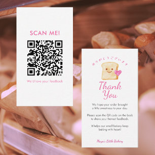 Cartão De Visita Pão Kawaii Rosa Deixe uma Avaliação QR Code