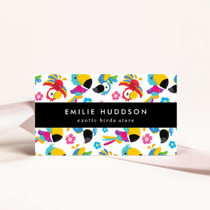 Cartão De Visita Papagaios Coloridos, Flores, Compro de Animais de 