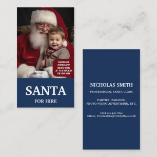 Cartão De Visita Papai Noel Profissional Azul para Aluguer Foto Ver