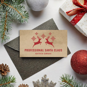 Cartão De Visita Papai Noel Profissional Veado Vermelho E Flocos De