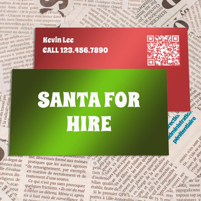 Cartão De Visita Papais noeis engraçados QR para Aluguer (QR Funny Santa for Hire Business Cards)