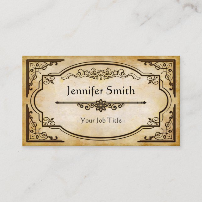 Cartão De Visita Papel antigo e elegante com quadro de vinheta (Frente)