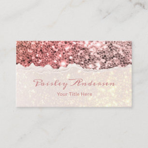 Cartão De Visita Papel Dourado Elegante Rosa no Design Glitter