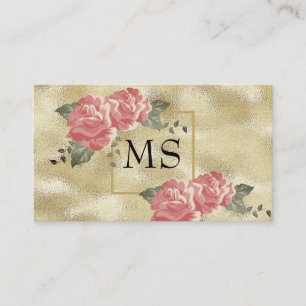 Cartão De Visita Papel Laminado Dourado   Flores Elegantes