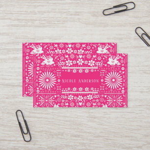 Cartão De Visita Papel Picado Mexicano Rosa Quente Cortado
