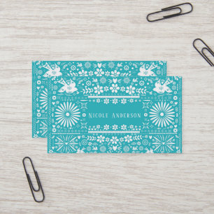 Cartão De Visita Papel Picado Turquesa Azul Mexicano Cortado