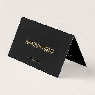 Cartão De Visita Papel Semi Brilho Elegante Preto e Dourado Dobrado