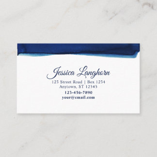 Cartão De Visita Papelaria Personalizada de Aquarela Azul-Marinho E
