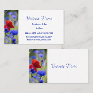 Cartão De Visita Papoula Vermelha Centáurea Azul Flores de Jardim