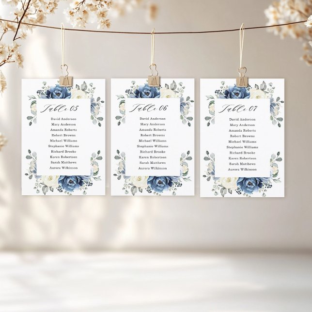 Cartão de Visita para a Feira de Marfim do Marinho (Dusty Blue Navy Champagne Ivory Seating Chart card)