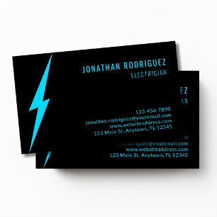 Cartão De Visita Parafuso de Iluminação Azul Neon Preto Eletricista