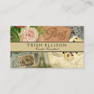 Cartão De Visita Paris França Antiga Colagem de Trabalho de arte Ei