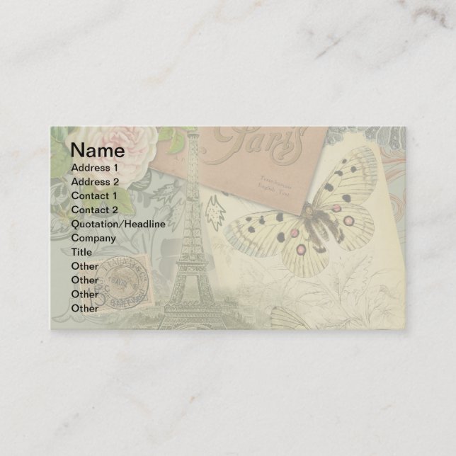 Cartão De Visita Paris França Antiga Colagem de Trabalho de arte Ei (Frente)