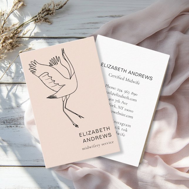 Cartão De Visita Parteira, Storch, Beige-Brown (Modern, beige-brown business card. Line Art Illustration, Storch. For childcare, midwives and more.)