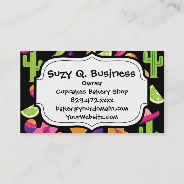Cartão De Visita Partido Fiesta Sombrero Cactus Limões Peppers Mara (Frente)
