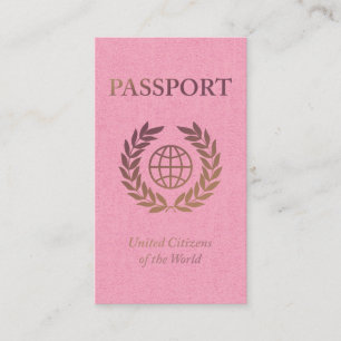 Cartão De Visita passaporte rosa e dourado