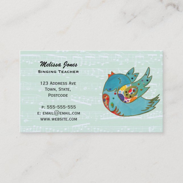 Cartão De Visita Pássaro feliz bonito (Frente)