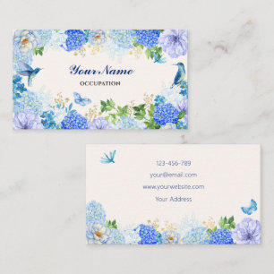 Cartão De Visita Pássaro floral azul simples elegante