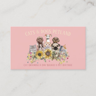 Cartão De Visita Passeador de Cães de Girassol Rosa Bebê Pet Groomi