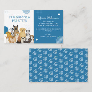 Cartão De Visita Passeador de Cães Moderno Babá de Animais Aquarela