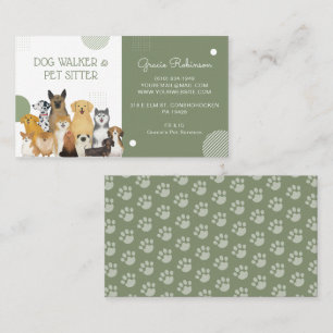 Cartão De Visita Passeador de Cães Moderno Babá de Animais Aquarela