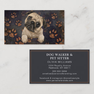 Cartão De Visita Passeador de Cães Moderno Pet Sitter Aquarela Pret