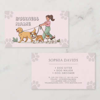 Cartão De Visita Passeador de Cães Pet Sitting Rosa Fofo
