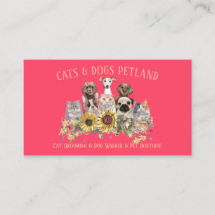Cartão De Visita Passeador de Cães Rosa Neon Girassol Pet Groomer G