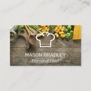 Cartão De Visita Pastas na Mesa Logotipo de Chapéu de Chef