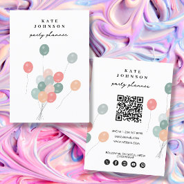 Cartão De Visita Pastel Balloons Party Planner QR Code Mídia Social