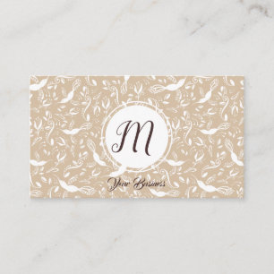 Cartão De Visita Pastel Beige Floral Birds Trendy Monogramas Inicia