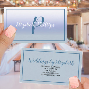 Cartão De Visita Pastel Blue Ombre - Letra inicial Monograma Na mod