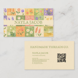 Cartão De Visita Pastel Bonito Xadrez Verde Roxo Patchwork 