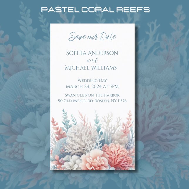 Cartão De Visita Pastel Coral- Beach Wedding-Save Date- (Pastel Coral Reef Beach Wedding Collection Save the Date)