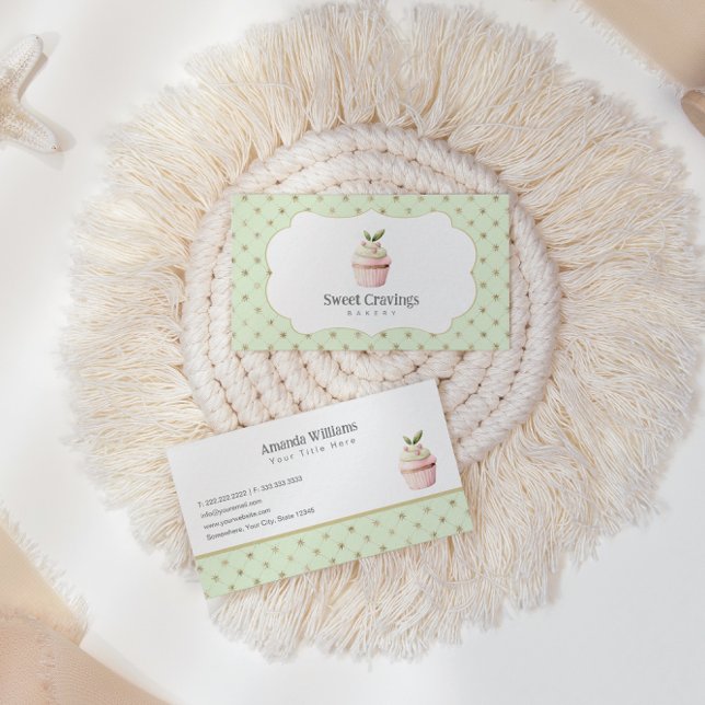 Cartão De Visita Pastel Cupcake Doce Árvores Cadeias (Criador carregado)