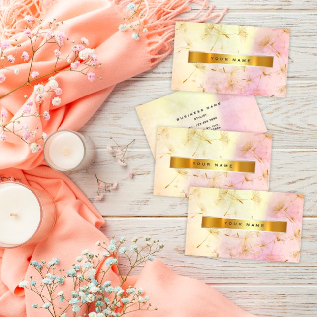 Cartão De Visita Pastel Dourado Grungão-Rosa Dandelion Confetti Vip (Pastel Pink Gold Grungy Dandelion Confetti Vip Business Card)