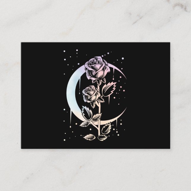 Cartão De Visita Pastel Goth Moon Flower Witchy (Frente)